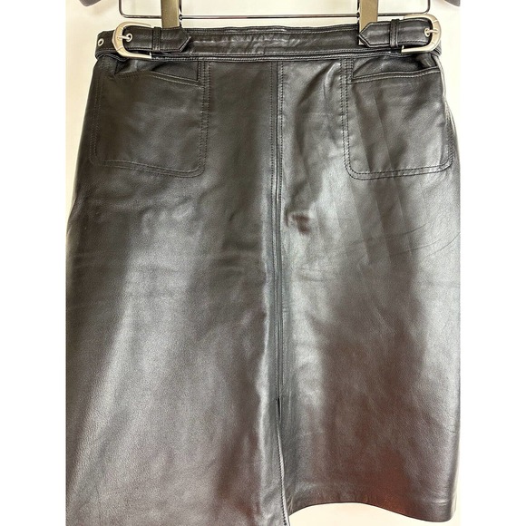 Saguaro Genuine Soft Leather Double Slit Buckle Skirt Black Women's Size 14 - Picture 14 of 16